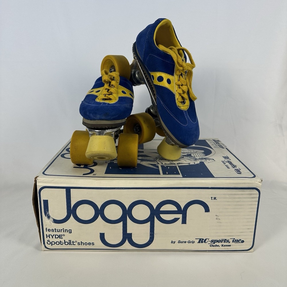Vintage Sure Grip Jogger Roller Skates Hyde Spot-Bilt Shoes Size 4 Blue Yellow